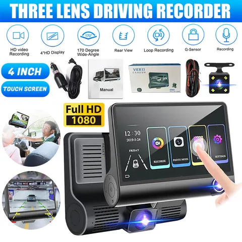Camara De Seguridad 3 lenses Dash Cam Para Auto Carro Delantero/Trasero/Interior