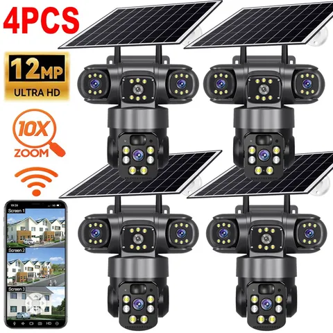 4PCS Solar Battery Powered Wireless WiFi Outdoor Pan/Tilt Home Security Camera