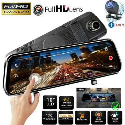 10" HD 1080P Dual Lens Car DVR Dash Cam Video Camera Recorder Rearview Mirror
