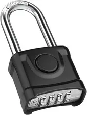 Long Shackle Heavy Duty Outdoor Padlock, One-Key Unlocking,  4 Digit Combination