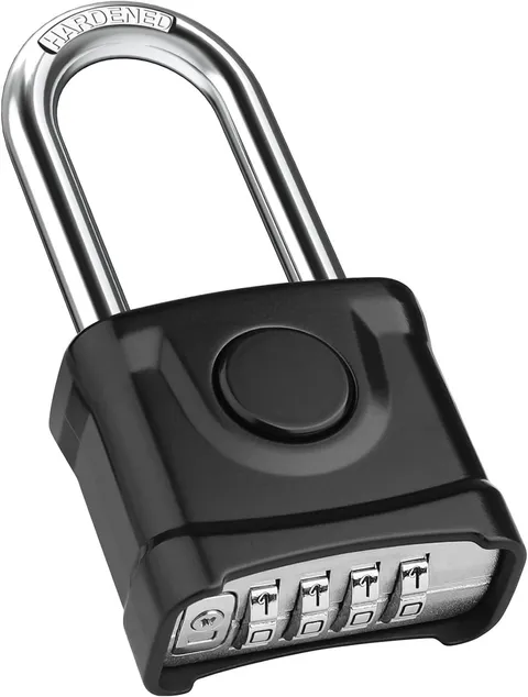 Long Shackle Heavy Duty Outdoor Padlock, One-Key Unlocking,  4 Digit Combination