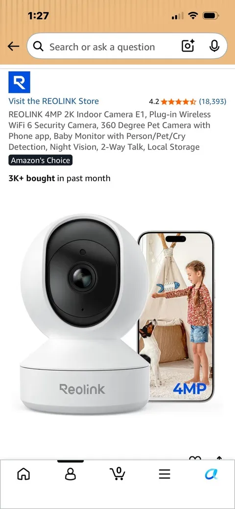 Reolink E1 4MP Indoor WiFi IP Camera 360° Night Vision 2-Way Audio White