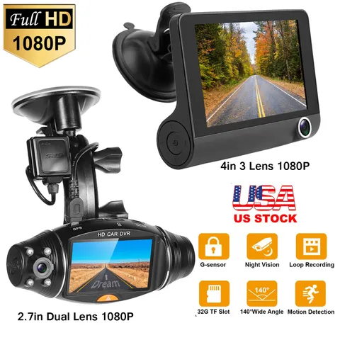 1080P Car DVR Dual/3 Lens Dash Cam Front Rearview Video Recorder Vehicle Camera