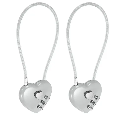 Combination Padlock (7.9 Inch, Grey)(2 Pcs), 3-Digit Heart Shaped Combo Padlock