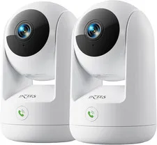 2K Indoor Security Cameras, 360° Wifi Pet Camera, 2-Pack | Phone App, 5Ghz and 2