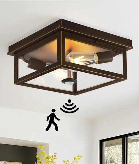 Motion Sensor Outdoor Ceiling Light with Remote, 12.2 inch, Oil-Rubbed Bronze
