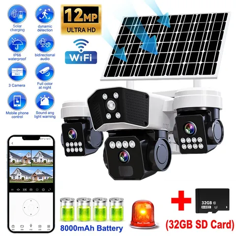 Camara De Seguridad 12MP Solar Inalambricas Para Casa y Exterior Con Audio Video