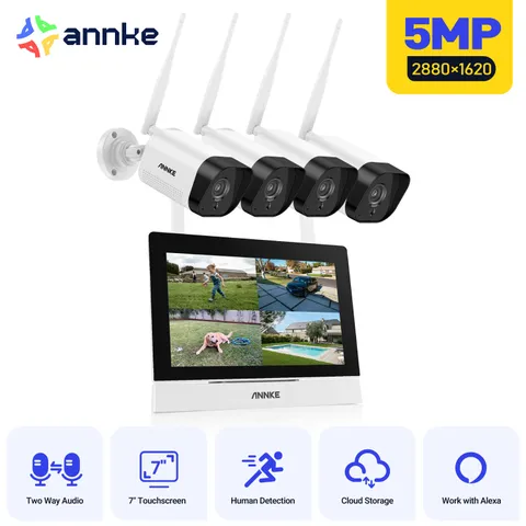 ANNKE 4CH 5MP Wireless Home Security Camera System 7" Monitor 2 Way Audio WiFi