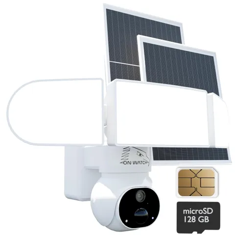 ON WATCH 4G LTE No WiFi 24/7 Recording Solar Floodlight Security Camera Outdo...