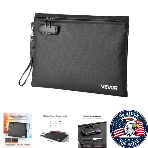 Fireproof and Waterproof Document Bag with Lock, 9.6x14.2 in - Secure Storage