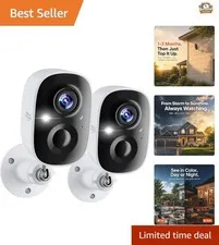 Waterproof Wireless Security Camera with 2-Way Audio & Spotlight - 2-Pack