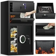 7.5 Cub Large Drop Safe for Business, Anti-Theft Depository Safe Box with Qui...
