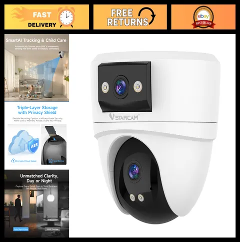 6MP Dual Lens Wireless Security Camera, 360° PTZ, AI Tracking, Color Night Visio