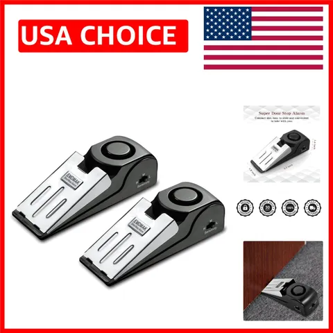 Rubber Door Stop Alarm with 120DB Siren - Travel-Friendly 2 Pack for Safety