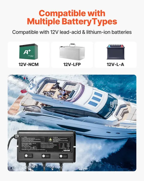  Marine Battery Charger, 3-Bank, 5A 12V Onboard Boat Charger, IP68 Waterproof Sm