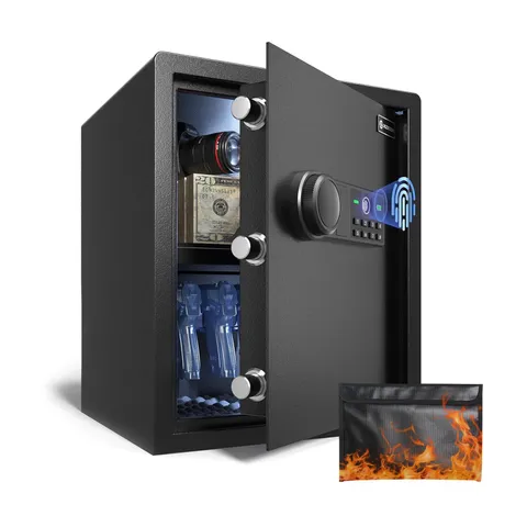 XDeer 1.69 CuFt Biometric Safe with Fireproof Bag, Home Safe for 4 Pistols | ...