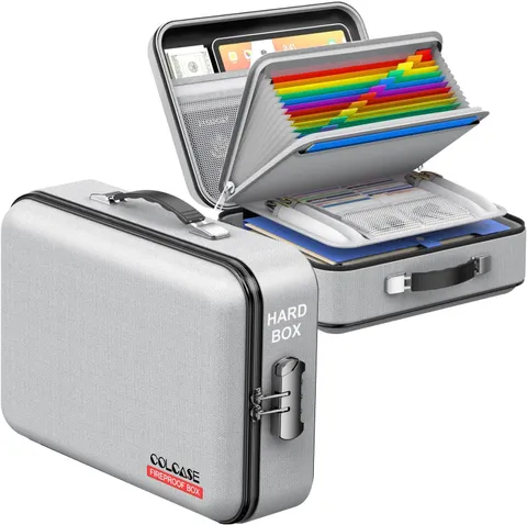 Fireproof Document Box, Hard Case Fireproof File Organizer with Lock Hard-Shell