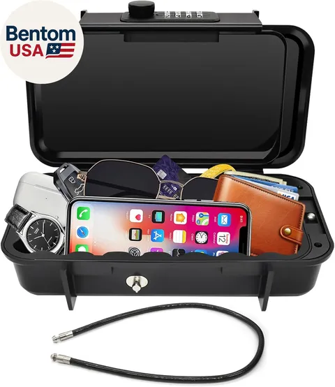 Beach Lock Box,Travel Safe Lock Box with Removable Chain,Locking Boxes with Code