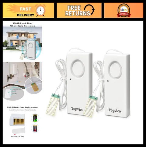 Leak Detector Water Alarm for Home, Basement & RV - 120dB Battery Operated, 2 Pa