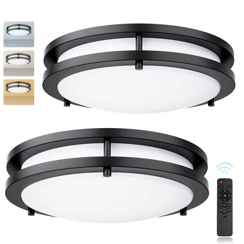 Kalium LED Ceiling Light with Remote 2Pack 12 Inch 12inch, Matte Black