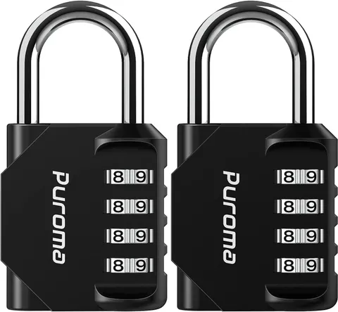 Puroma 2 Pack Combination Lock Locker 4 Digits Combo Padlock Gym Black | for Sch