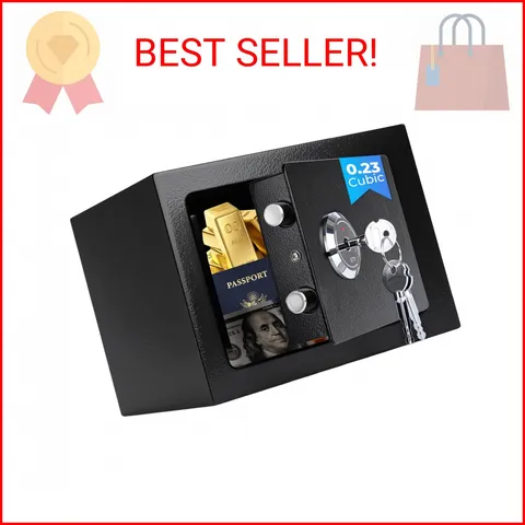 Small Safe Box for Home, Wall Safes 0.23 Cubic Feet, Heavy Duty Steel Safety Loc