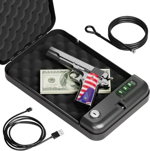 Portable Pistol Safes – Electronic Lock Box & Key Access, Silent Mode, Compact C