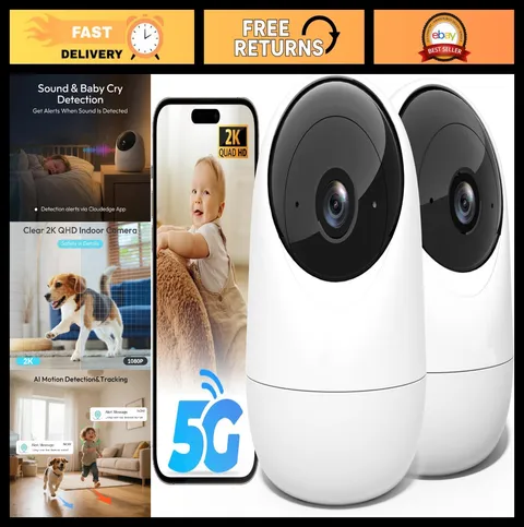 2-Pack Indoor Security Cameras 360° PTZ, Wi-Fi Baby & Pet Monitor, Night Vision,