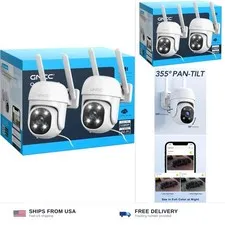 GNCC 1080P Outdoor Security Camera, 360 PTZ 2.4GHz WiFi Plug-in Cam(2-Pack) |...