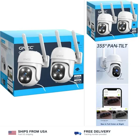 GNCC 1080P Outdoor Security Camera, 360 PTZ 2.4GHz WiFi Plug-in Cam(2-Pack) |...