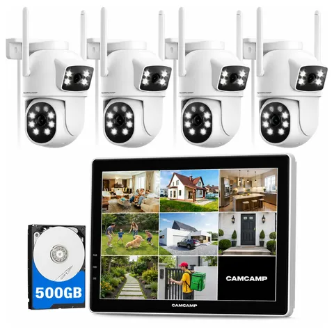 CAMCAMP Wireless Security Camera System with 10.1" 4 Cam Kit Monitor