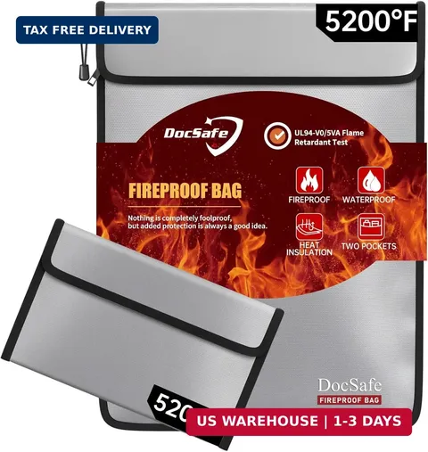 DocSafe Fireproof Document Bag (5200℉) with Fireproof Organizer Travel Case,Heat