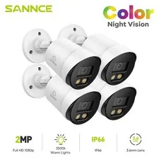 SANNCE 1-4pcs 1080P Color Night Vision CCTV 2MP Security Camera System Outdoor