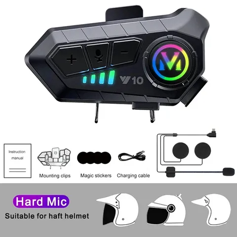 Y10 Motorcycle Bluetooth 5.3 Helmet Headset Waterproof Wireless Intercom Phone