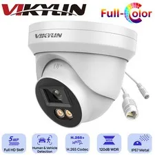 VIKYLIN Full Color PoE IP Camera 5MP Turret 24/7 Human Vehicle Detection Outdoor