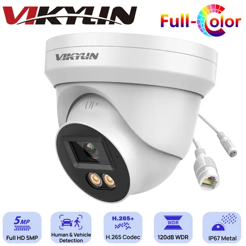 VIKYLIN Full Color PoE IP Camera 5MP Turret 24/7 Human Vehicle Detection Outdoor