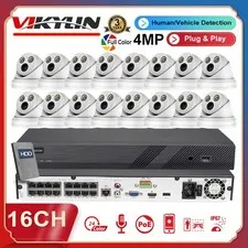Vikylin 16CH CCTV System Full Color 4MP IP Camera Audio Outdoor 4k 16POE NVR Lot