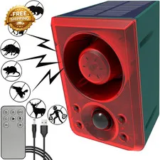 Solar Outdoor Motion Sensor Alarm Dog Barking & Gunshot Sound 130Db Motion Detec