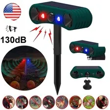 Solar Outdoor Motion Sensor Alarm 2*130db Ultrasonic Siren with 4 Modes Flashing