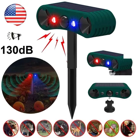 Solar Outdoor Motion Sensor Alarm 2*130db Ultrasonic Siren with 4 Modes Flashing