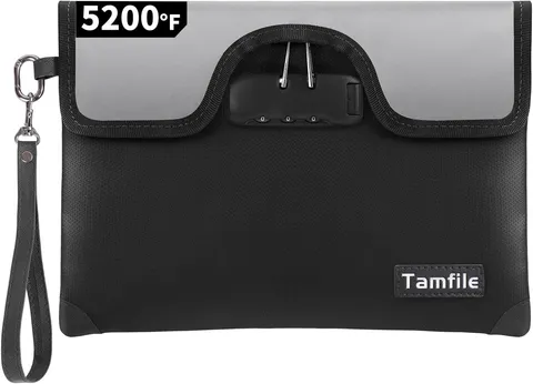 5200°F Fireproof Money Bag with Lock, Water Fireproof Document Bag with Zipper,