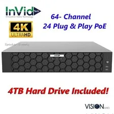 InVid VN4A-64X24/4TB 64 Channel 24 PoE NVR 4TB HDD 4K 384/200 Mbps 4 HD Bays