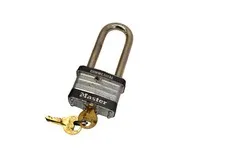Master Lock Commercial Padlock Keyed Long Shackle Silver Steel Brass W 2 Keys