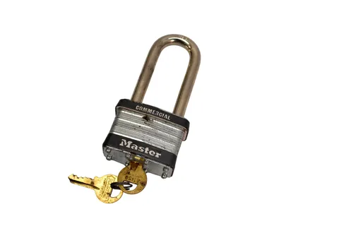 Master Lock Commercial Padlock Keyed Long Shackle Silver Steel Brass W 2 Keys