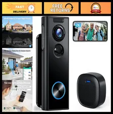 Wireless 2K Video Doorbell Camera with Chime, 2-Way Audio, Night Vision, Alexa/G