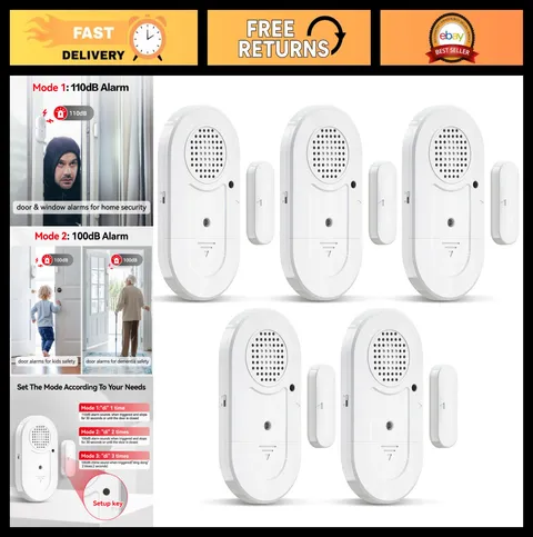 5 Pack Door Window Alarms - 125dB Volume Control, Wireless Safety Sensors for Ki