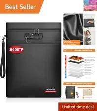 6400℉ Fireproof Document Bag with Lock,Dual-Zip Compartments 15x11 inch Firep...