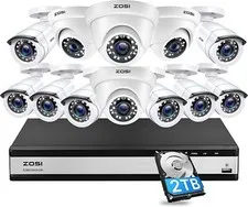 ZOSI 16CH H.265+ 2TB DVR +12 x 2MP Cameras Security  System Outdoor Night Vision