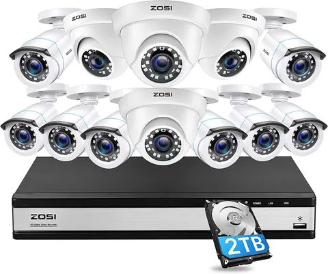 ZOSI 16CH H.265+ 2TB DVR +12 x 2MP Cameras Security  System Outdoor Night Vision