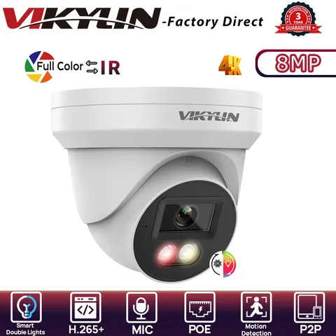 VIKYLIN Mini Dual light Color+IR Ethernet MIC 8MP 4K Security IP Camera MD Onvif